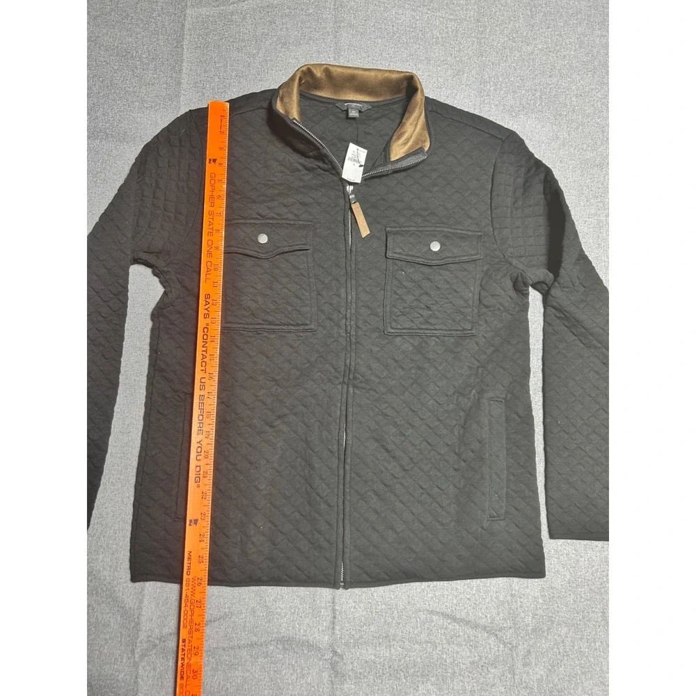 Banana Republic Quilted Knit‎ Shirt Jacket Mens Full Zip Black Brown Collared
